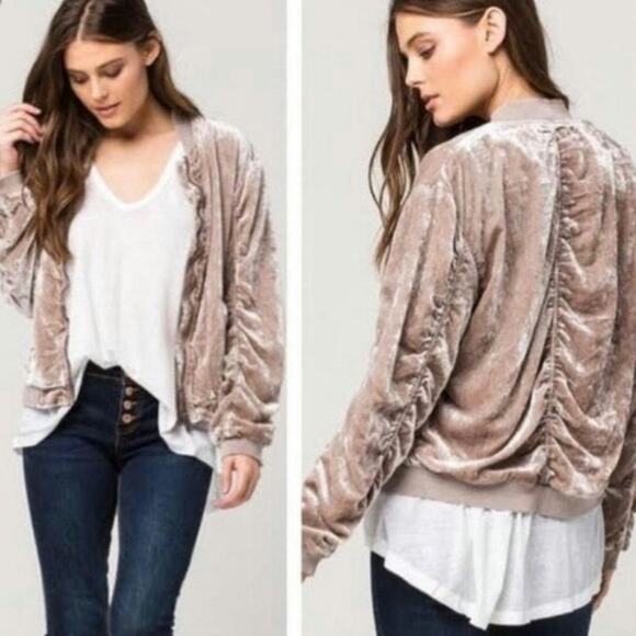 Free People Ruched Velvet Velour Jacket - Picture 1 of 8